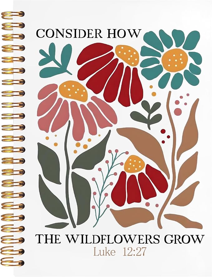 BearCake Boho Floral Christian Notebook Journal, Inspirational Christian Gifts for Women, Luck 12:27 Bible Religious Journal for Women, Flower Scripture Hardcover Spiral Notebook 5.5x8.3-DeskLoop Office