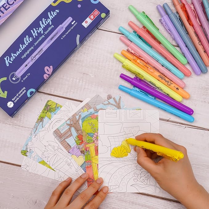 WRITECH Retractable Highlighters Assorted Colors: 18ct Aesthetic Highlighter Markers with Gift Case Multicolor Ink Chisel Tip No Smear for Highlighting Journaling Coloring Bible-DeskLoop Office