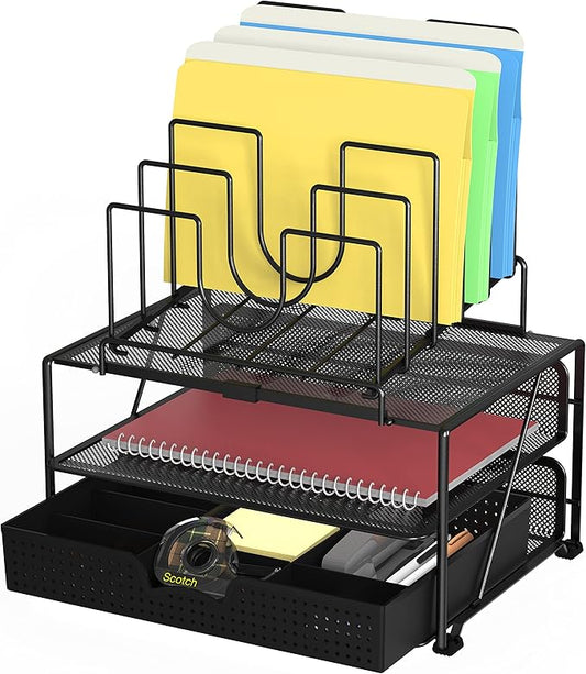 Deco Brothers Desktop File Organizer with Double Tray and 5 Folder Stand, Black-DeskLoop Office