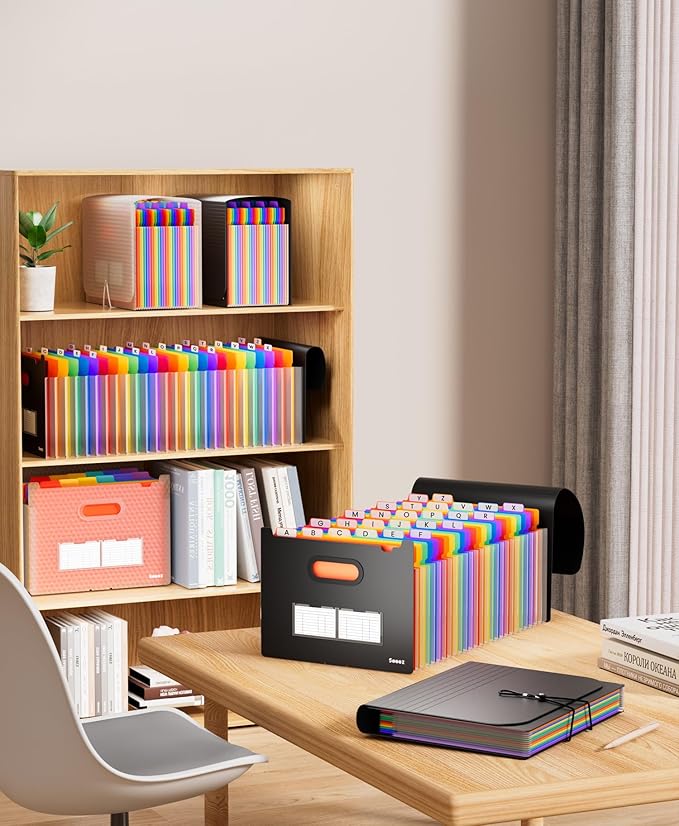 Sooez 26-Pocket Accordion File Organizer, Upgraded Expanding File Folder with Unobstructed A-Z Tabs, Premium Bill Tax Receipt Document Organizer Storage for Letter/A4 Size Paper, School Office & Home-DeskLoop Office