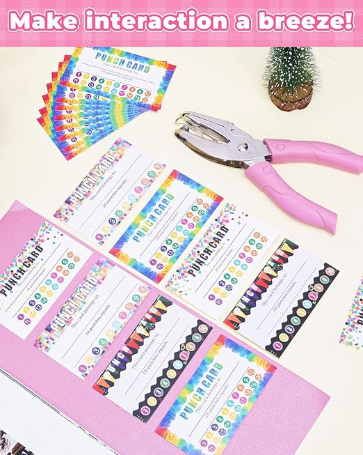 UCEC 200 Pieces Punch Cards for Classroom with Circle Hole Puncher, Incentive Loyalty Reward Card with Handheld Single Punch Kit to Behavior for Business Home Classroom School Kids Students Teachers-DeskLoop Office