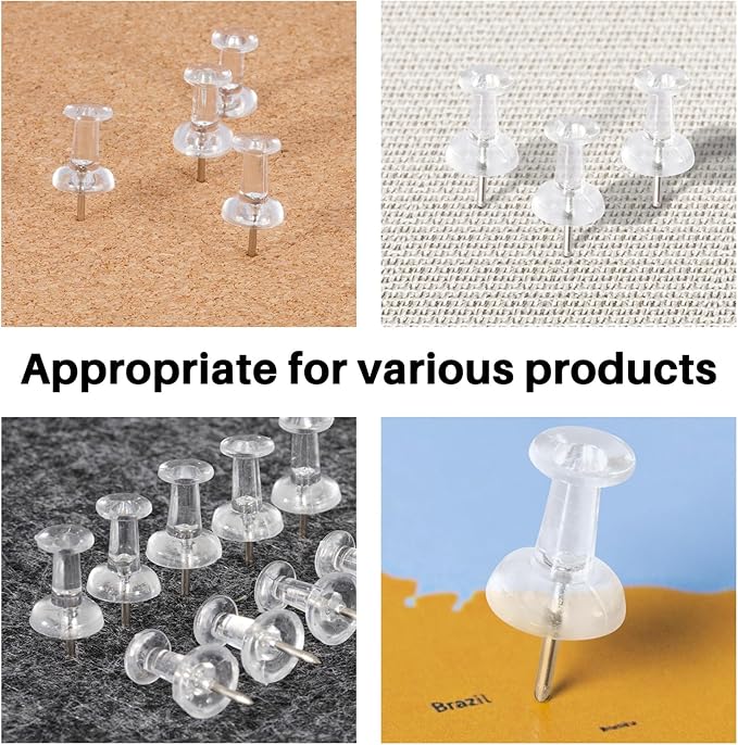 120Pcs Push Pins for Bulletin Board, Thumb Tacks for Cork Board, Clear Plastic Head, Steel Tip, Thumbtacks for Wall Poster Photo Maps Pictures Office Home Decor