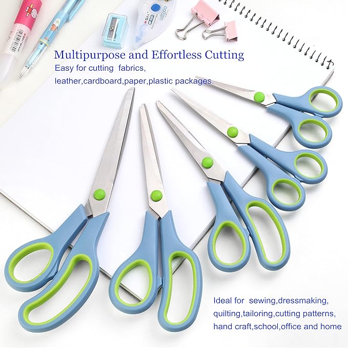 Scissors All Purpose,Scissors Set of 5,Premium Stainless Steel Sharp Blades Soft Comfort-Grip Handles Suitable for School,Office Supplies and Family Daily Use-DeskLoop Office