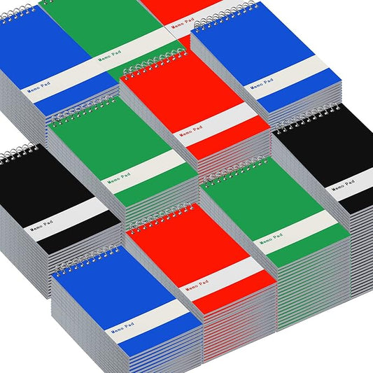 Thenshop 200 Pads Spiral Memo Bulk 3'' x 5'' Top Bound Memo Book 60 Sheets Small Mini Notebooks Lined Wire Bound Pocket Steno Book for Home, Office, School (Black,Green,Dark Blue,Red)-DeskLoop Office