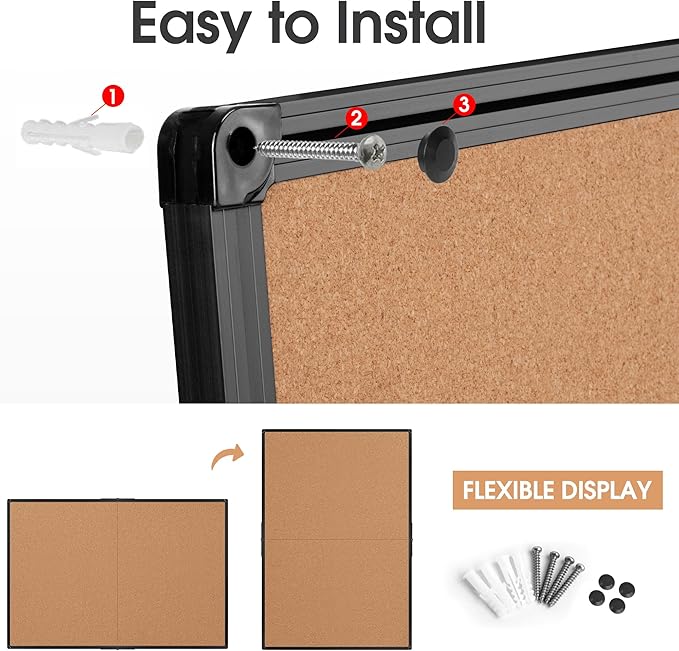 Board2by Extra Large Cork Bulletin Board 60" X 36", Foldable Notice Pin Board for Wall, Black Aluminum Framed 5'x3' Corkboard, Wall Mounted Noticeboard with 36 Push Pins for School, Home & Office-DeskLoop Office