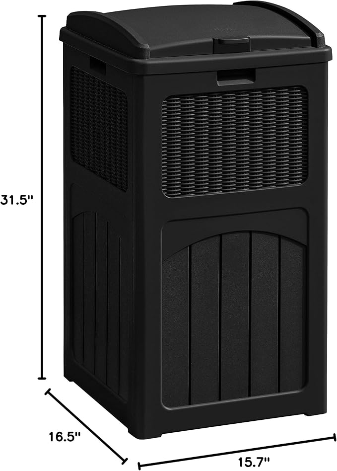 Greesum 33 Gallon Outdoor Trash Can with Lid, Waterproof Resin Garbage Bin for Hideaway, Deck, Patio, Black-DeskLoop Office