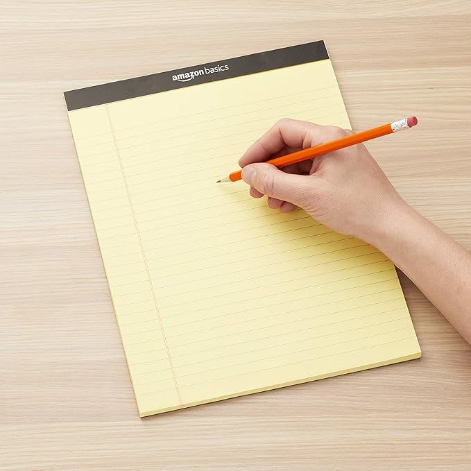 Amazon Basics 50 sheet Wide Ruled Lined Writing Note Pad, 8.5" x 11.75", 12-Pack, 600 Perforated Sheets, Canary-DeskLoop Office