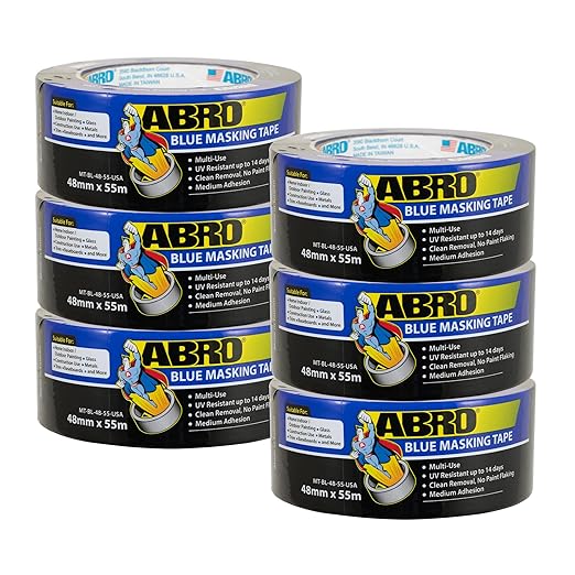 ABRO Blue Painters Tape 2 Inch Wide, 48mm x 55M, All Purpose Blue Tape, Temporary Labeling, Easy Tear, Clean Removal, Masking Tape Colored DIY or Pro - 6 Pack-DeskLoop Office