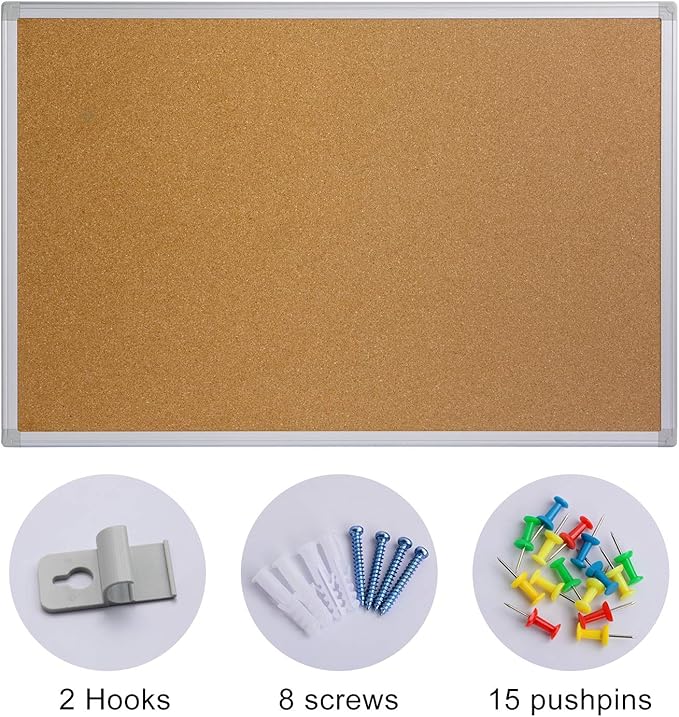 Board2by Cork Board Bulletin Board 24 x 36, Silver Aluminium Framed 2x3 Corkboard, Office Board for Wall Cork, Large Wall Mounted Notice Pin Board-DeskLoop Office