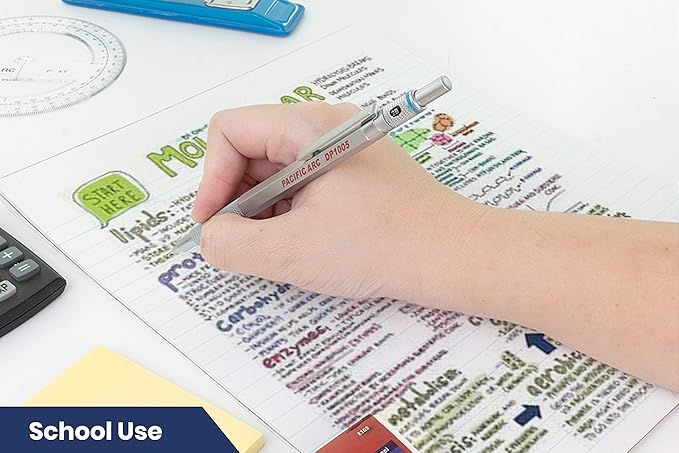 Pacific Arc Chromagraph Metal Mechanical Pencil .5 mm Silver Barrel Mechanical Pencil with Built In Lead Pencil Grade Indicator, Lead Pencil Holder for Drafting, Sketching, and Drawing-DeskLoop Office