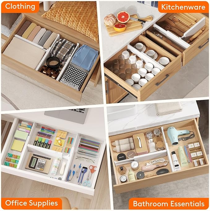Lifewit 8 Pack Drawer Dividers 4" High,11-17" Adjustable Dresser Drawer Organizers for Clothes, Expandable Dresser Separators in Bedroom/Bathroom/Kitchen/Vanity/Office Organization and Storage, White-DeskLoop Office