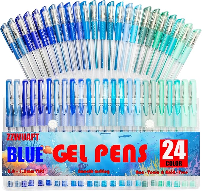 Blue Gel Pens for Coloring Book,72 Color Gel Pens Set including 24 Color Gel Pen with 48 Refills,40% More Ink Colored Gel Pens for Drawing, Doodling, Scrapbook, Journaling-DeskLoop Office