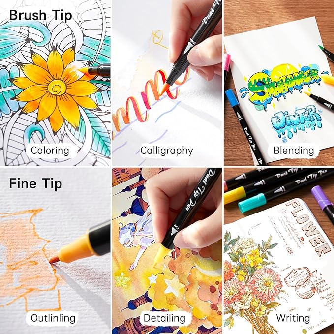 Shuttle Art Pastel Brush Pens, 56 Pastel Colouring Pens, Dual Tip Brush Markers with Fineliner Tip, Drawing Felt Tip Pens for Adults Colouring Books, Painting Sketching Calligraphy and Journaling-DeskLoop Office
