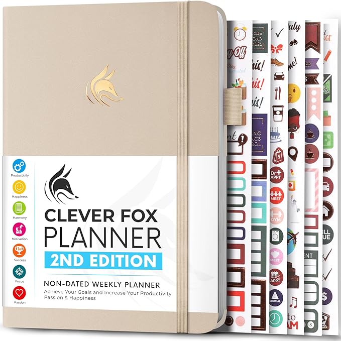 Clever Fox Planner 2nd Edition – Colorful Weekly & Monthly Goal Planner, Time Management & Productivity Organizer, Undated, A5 (Seashell)-DeskLoop Office