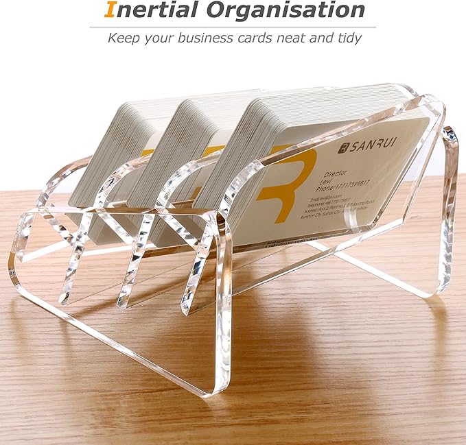 SANRUI Acrylic Business Card Holder for Desk, 3 Tier Clear Tilt Business Name Card Display Holders Stand Storage Organizer Fits 180 Business Cards (Horizontal, 3-Slot)-DeskLoop Office