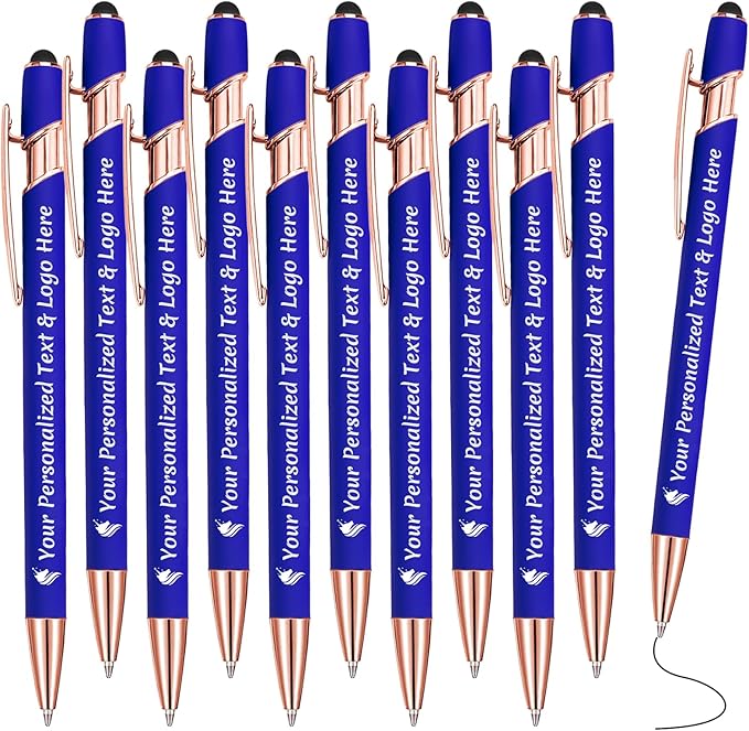 STREADVE Personalized Custom Pens 10 Engraved Writing Pen with Name Logo, Customized Promotional Items Stylus Pen Gifts for Men Women Realtor Nurse Wedding Business, Blue-DeskLoop Office