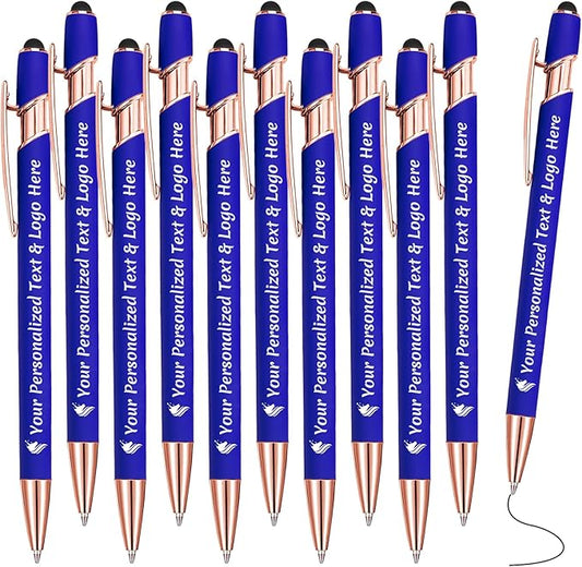 STREADVE Personalized Custom Pens 10 Engraved Writing Pen with Name Logo, Customized Promotional Items Stylus Pen Gifts for Men Women Realtor Nurse Wedding Business, Blue-DeskLoop Office