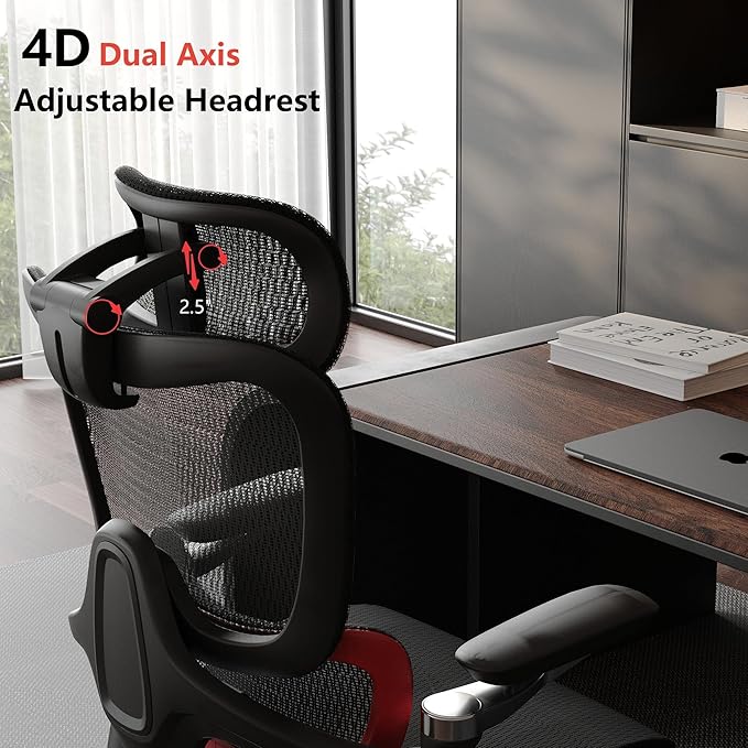 Ergonomic Office Chair, Big and Tall Mesh Computer Gaming Chair with Adaptive Lumbar Support, Work Chair with Headrest, 5D Armrest,90-130°Tilt, BIFMA Certified, Model Zen (Red)-DeskLoop Office