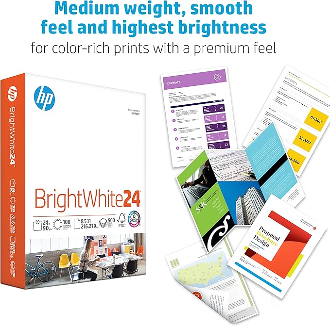HP Papers Printer Paper 8.5 x 11 Paper BrightWhite 24 lb 60 Case 100 Bright Made in USA - FSC Certified 203000P Pallet 160000 Sheets-DeskLoop Office