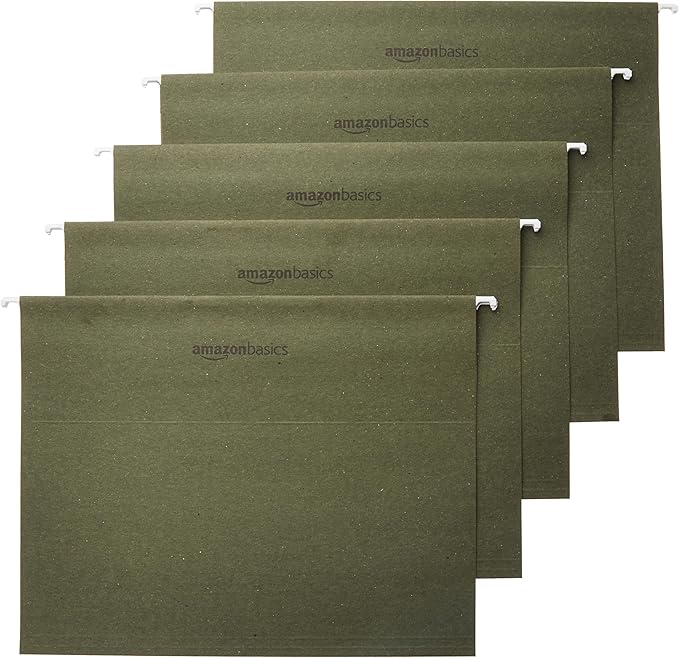 Amazon Basics Hanging Organizer File Folders for Efficient Filing, Sturdy, Adjustable Tabs, Letter Size, Pack of 25, Green-DeskLoop Office