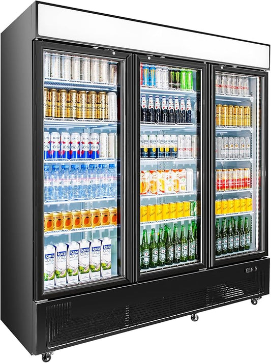 Commercial Beverage Refrigerator with 3 Glass Doors 56 Cu.ft Display Merchandiser Cooler Bar Black Drink Fridge for Convenience Stores, Supermarkets,Bars,Offices-DeskLoop Office