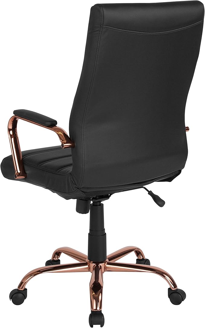 Flash Furniture Whitney High-Back Swivel LeatherSoft Desk Chair with Padded Seat and Armrests, Adjustable Height Padded Office Chair, Black/Rose Gold-DeskLoop Office