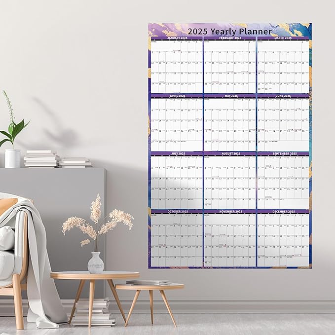Ospelelf Large Dry Erase Calendar for Wall - 32'' x 48'' Vertical Calendar Laminated Yearly Family Calendar for Office, Use Jan 2025 - Dec 2026 (Marble)-DeskLoop Office