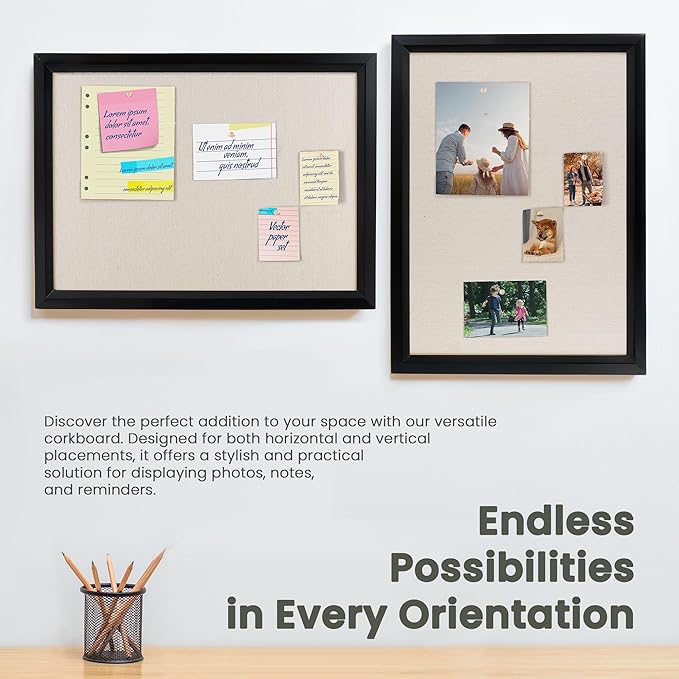 Bulletin Board Cork Board with Linen, 100% Wood Framed 18" x 24" Bulletin Board Decorations, Pin Boards for Walls, Wall Mounted Fabric Picture Board with 10 Pushpins for School, Home & Office, Black-DeskLoop Office