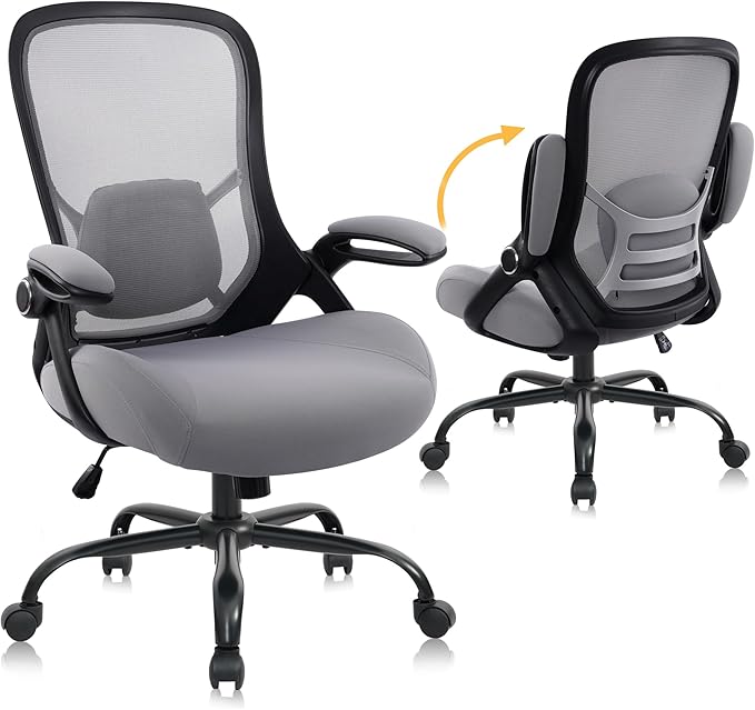 HYLONE 400lbs Heavy Duty Office Chair, 5" Thickened Seat Ergonomic Desk Chair with Adjustable Armrests, Home Office Computer Chairs for Long Hours Mesh Executive Chair(Dark Grey)-DeskLoop Office