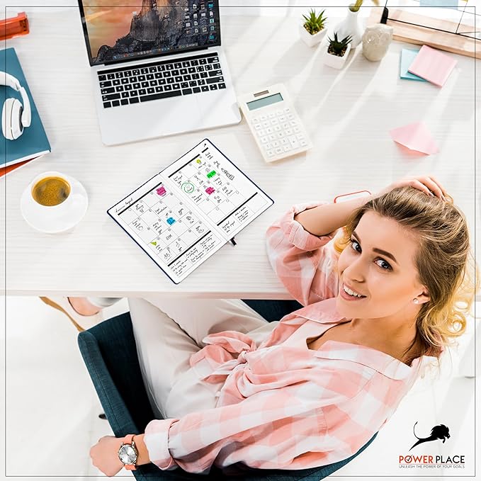 Daily Planner, Calendar and Gratitude Journal to Improve Time-Management, Productivity & Happiness | Vegan Leather Hardcover Organizer with Blank Dates, Undated 6 Months 24 Hour Agenda-DeskLoop Office