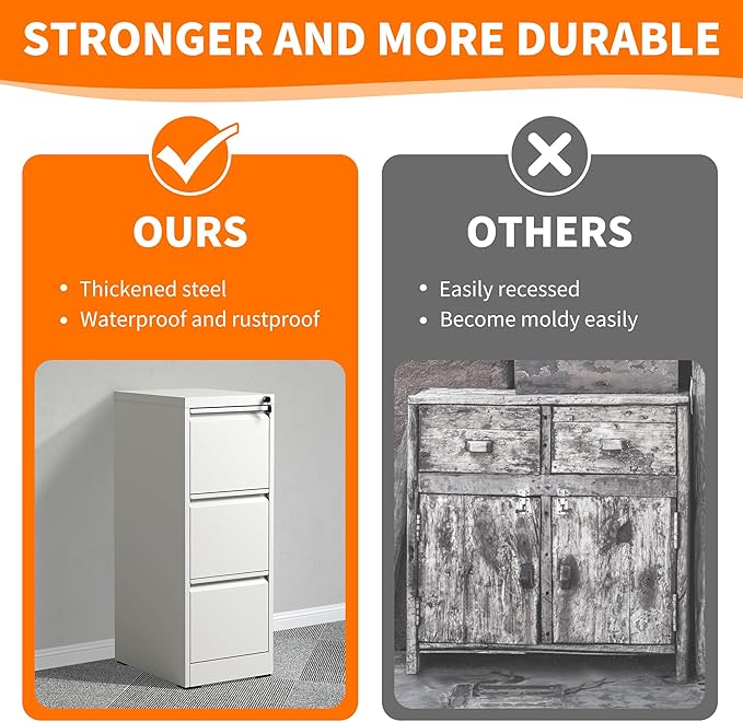 Metal File Cabinet with 3 Drawer Heavy Duty Locking File Cabinets Home Office Steel Filing Cabinet Vertical File Cabinets for Legal/Letter Size File,Assembly Required