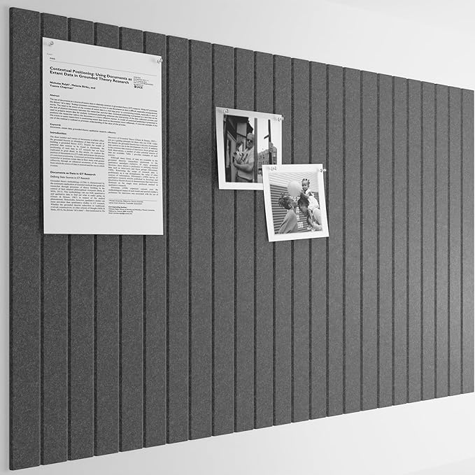 Bumusty Large Cork Board Alternative-36 x24 Felt Bulletin Board Tiles, with 30 Pushpins, 40 Adhesive Tabs, 6-Pack Slat Wall Paneling, Cork Boards for Office Push Pin Board Felt Board-Charcoal Gray-DeskLoop Office