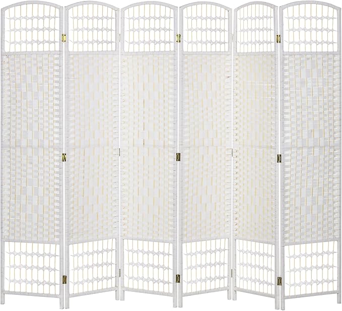 NicBex Room Divider 6 Panel Room Dividers with Woven Paper Design Partition Room Dividers and Folding Privacy Screens 5.6 FT Wall Divider for Office, Room Separation,94.5" W x 0.5" D x 67" H, White-DeskLoop Office