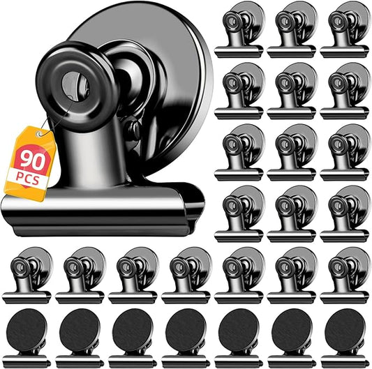 90 Pack Magnetic Clips, Fridge Magnets Refrigerator Magnets, Black Magnet Clips for Whiteboard, Clip Magnets for Photo Displays, Home, Office, Classroom-DeskLoop Office