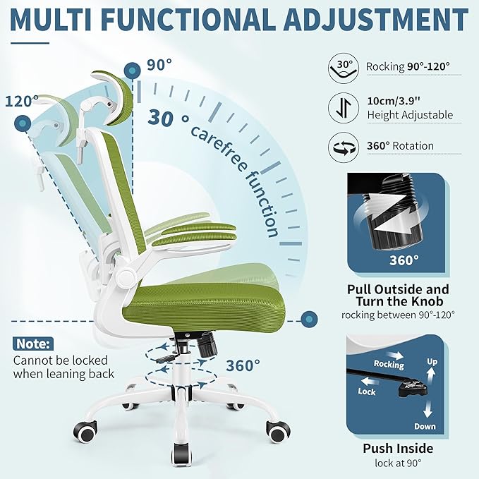 FelixKing Ergonomic Office Chair, Adjustable Lumbar Support, Swivel Chair with HighBack and Armrest, Adjustable Height Gaming Chair, Avocado Green-DeskLoop Office