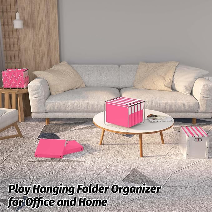 Extra Capacity Plastic Hanging File Folders,12 Pack Reinforced Expanding Hang Folder Letter Size,Accordian Pocket,Heavy Duty 2 Inch Expansion, Hard Hanging Folder Organizer for Office Home,Pink-DeskLoop Office