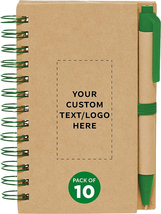 Custom Mini Spiral Notebooks with Black Ink Pens Set of 10, Personalized Bulk Pack - Perfect for School, Office, Business, Home - Green-DeskLoop Office