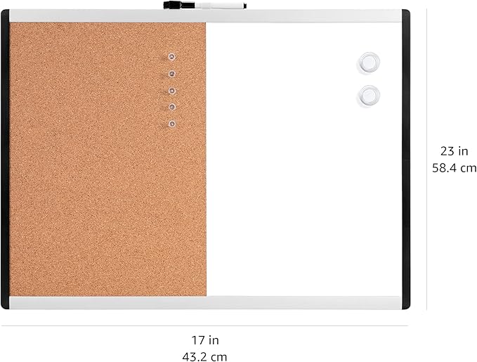 Amazon Basics Rectangular Magnetic Whiteboard & Cork Board Combo for Home, Office and Classroom, Plastic/Aluminum Frame, White,Yellow, 17" x 23"-DeskLoop Office