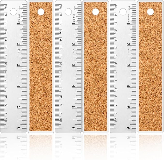 3 Pcs Stainless Steel Ruler 6 Inch Metal Ruler Straight Edge Rulers Non Slip Cork Backed Rulers with Inch and Metric Graduations for School Office Engineering Drawing(6 Inch)-DeskLoop Office