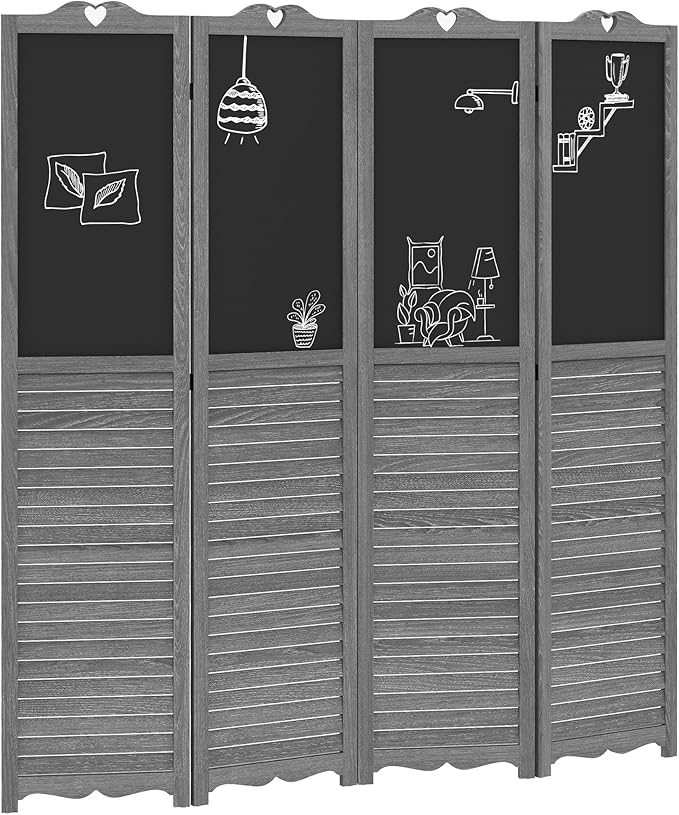 NicBex Room Divider 4 Panel Room Dividers with Black Boards Partition Room Dividers and Folding Privacy Screens 5.5 FT Wall Divider for Home, Office, Room Separation,63.75"W x 0.75"D x 67.75"H,Gray-DeskLoop Office