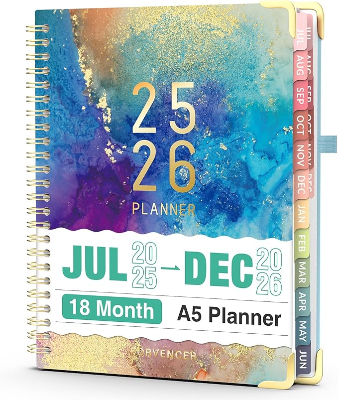 Jul 2025 - Dec 2026 Planner, Forvencer Academic Planner 2025-2026, 18 Month Daily Planner, 6" x 8", Weekly & Monthly Agenda Book, Hardcover Calendar Book, School Supplies for Student Teacher, Marble-DeskLoop Office