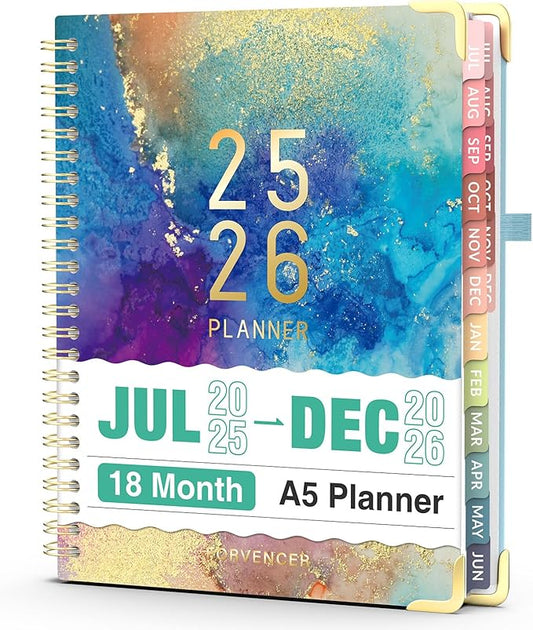 Jul 2025 - Dec 2026 Planner, Forvencer Academic Planner 2025-2026, 18 Month Daily Planner, 6" x 8", Weekly & Monthly Agenda Book, Hardcover Calendar Book, School Supplies for Student Teacher, Marble-DeskLoop Office