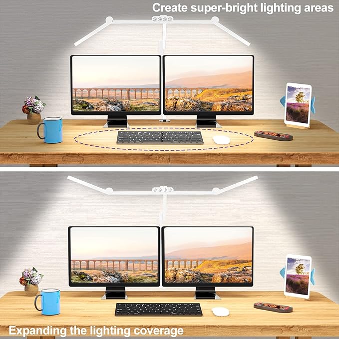 Micomlan Led Desk Lamp for Home Office, White Architect Desk Lamp with Clamp for Crafting, 24W Bright Rotatable Led Table Light Stepless Dimming Tempering Wide Computer Light with Atmosphere Lighting-DeskLoop Office