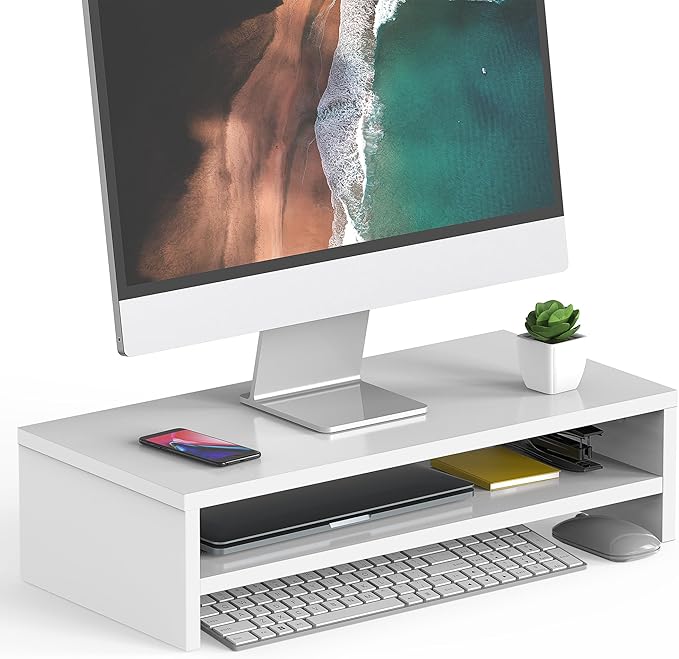 FITUEYES Monitor Stand - 2 Tier Computer Monitor Riser with 21.3 Inch Shelf, Wood Desktop Stand for Laptop Computer Screen, Desk Organization, Office Supplies-DeskLoop Office