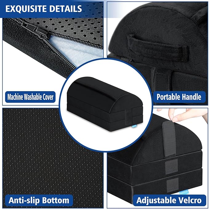 XXL(20in) Foot Rest for Under Desk at Work with 3 Adjustable Heights, Foot Stool with Bamboo Charcoal Foam, Feet Warm Pocket Footrest for Office Gaming Chair, for Leg Support -Black-DeskLoop Office