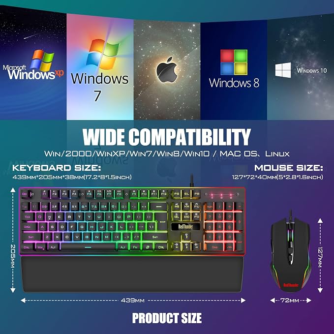 RedThunder K10 Wired Gaming Keyboard and Mouse and Wrist Rest Combo, RGB Backlit - Image 7