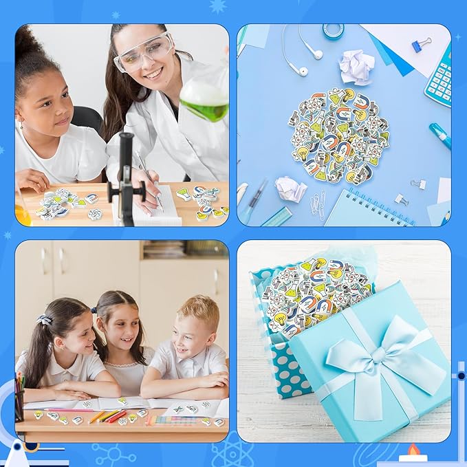 ANGOLIO Science Mini Eraser - 60P Summer Back to School for Kids Bulk Novelty Including microscopes U Shaped Magnets Lamp Bulb Pattern Pencil Eraser for Student Homework Summer Reward Classroom Prizes-DeskLoop Office