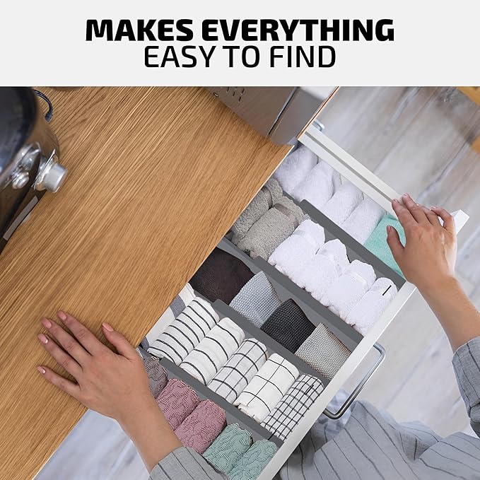 4 Pack Drawer Dividers Bamboo 2.6" High, 16-22" Adjustable Drawer Organizers for Clothes, Expandable Dresser Separators in Bedroom/Bathroom/Kitchen/Office Organization and Storage (Grey)-DeskLoop Office