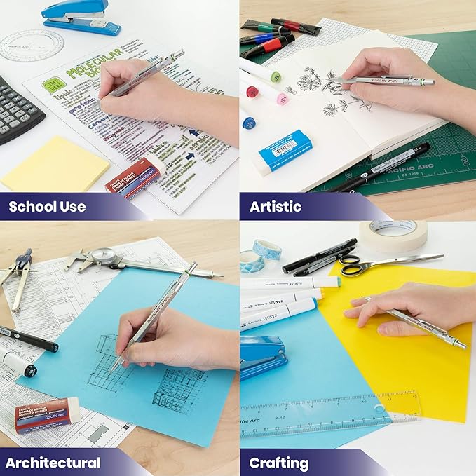 Pacific Arc Chromagraph Metal Mechanical Pencil .7 mm Silver Barrel Mechanical Pencil with Built In Lead Pencil Grade Indicator, Lead Pencil Holder for Drafting, Sketching, and Drawing-DeskLoop Office