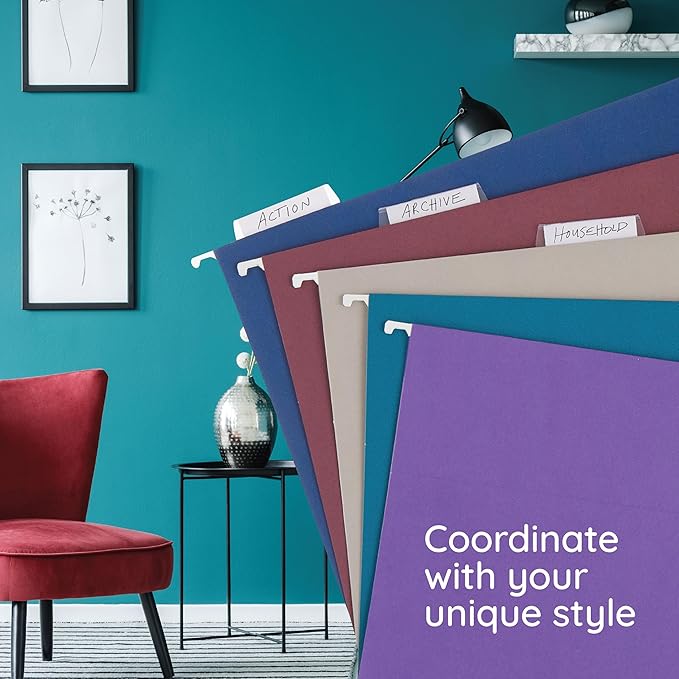 Blue Summit Supplies 25 Jewel Tone Hanging File Folders Letter Size with Tabs, Reinforced Hanging File Folders Jewel Tone, Includes Plastic Tabs and Inserts-DeskLoop Office